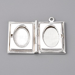 真鍮製ロケットペンダント  ネックレスのための額縁のチャーム  長方形  銀  26x19x5mm  穴：1.5mm&nbsp;FIND-WH0110-162S