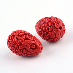 刻まれた花の朱色ビーズ  ティアドロップ  ファイヤーブリック  20.5x13.5x13.5mm  穴：2mm&nbsp;CARL-Q004-53
