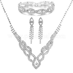 Twist Horse Eye Brass Crystal Rhinestone Chain Necklaces & Tassel Stud Earrings & Bracelets&nbsp;FS-WGBEA29-01