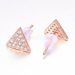 真鍮製マイクロパヴェキュービックジルコニアスタッドピアス  三角形  ローズゴールド  8.5x10x2mm  ピン：0.6mm&nbsp;LS-EJEW-P119-17RG