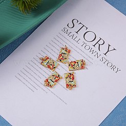 5個真鍮マイクロパヴェクリアキュービックジルコニアペンダント  エナメルと丸カン付き  蝶の長方形  18KGP本金メッキ  22.5x13x2mm  穴：4mm&nbsp;KK-SZ0004-96