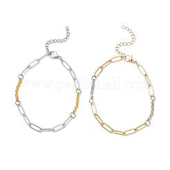 2Pcs 304 Stainless Steel Paperclip & Curb Chain Bracelets for Women&nbsp;BJEW-JB12748