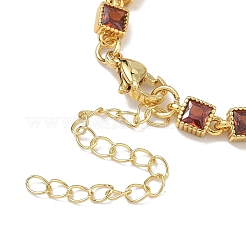 Square Brass Pave Cubic Zirconia Link Chain Bracelets for Women&nbsp;BJEW-P385-04G-04