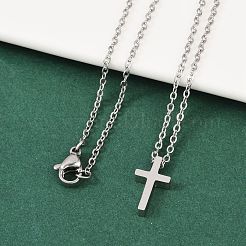 変色しない304ステンレススチールペンダントネックレス  アズキチェーン付き  クロス  ステンレス鋼色  17.7インチ（45cm）  ペンダント：15x8x3mm&nbsp;NJEW-E141-42P