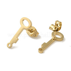 イオンプレーティング（IP）304ステンレススチールスタッドピアス金具  キー  ゴールドカラー  16x6mm  穴：1.2mm  ピン：0.7x11mm&nbsp;STAS-I206-77G