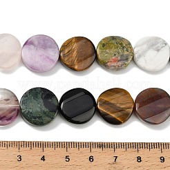 ミックス天然石ビーズ連売り  ツイスト  染めと未染色の混合  フラットラウンド  15.5~16.5x5.5~6.5mm  穴：1~1.2mm  約25個/連  15.75''（40センチメートル）&nbsp;G-D354-B01