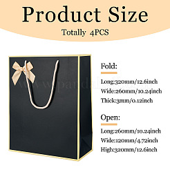 長方形の紙製ギフトバッグ4個  ちょう結びに  ショッピングバッグ  ブラック  32x26x0.03cm  オープン：26x12x32cm&nbsp;AJEW-TA0001-60A