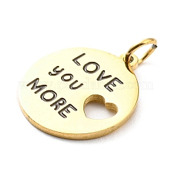 304ステンレススチールチャーム  エナメルと丸カン付き  フラットラウンドい言葉「愛してます」とハート  14KGP本金メッキ  13.5x12x1mm  穴：2.6mm&nbsp;X-STAS-B044-07G