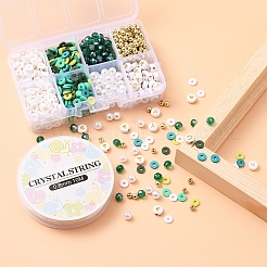 DIYレター＆イミテーションパール＆ヘイシビーズブレスレット作りキット  ディスクポリマークレイと電気メッキガラスとabsプラスチック模造真珠とメッキアクリルビーズを含む  伸縮性のある糸  グリーン  ビーズ：1132個/セット&nbsp;DIY-YW0005-23A