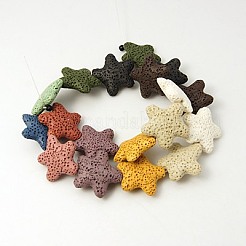 天然溶岩岩ビーズ連売り  ヒトデ/海星  染め  ミックスカラー  24~25x7~8mm  穴：1mm  約18個/連  15インチ&nbsp;X-G915-12