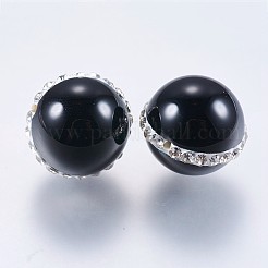 天然石瑪瑙ビーズ  ポリマークレイラインストーン付き  染め  ラウンド  ブラック  14mm  穴：0.5mm&nbsp;RB-P029-30