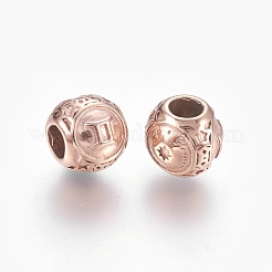 316サージカルステンレススチールヨーロピアンビーズ  大穴ビーズ  星座ジェミニと円形  ローズゴールド  10x9mm  穴：4mm&nbsp;STAS-F195-128RG-12