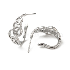 ブラス リング スタッド イヤリング  ハーフフープピアス  プラチナメッキ  21x10mm&nbsp;EJEW-C070-01P