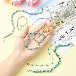 Zinc Alloy with ABS Imitation Pearl & Iron & Synthetic Turquoise Cap Chain&nbsp;AJEW-CJC0020-004P-1