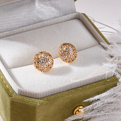 真鍮マイクロペーブクリアキュービックジルコニアスタッドピアス  ラックめっき  長持ちメッキ  鉛フリー＆カドミウムフリー  半円  ゴールドカラー  10mm&nbsp;EJEW-K300-18G