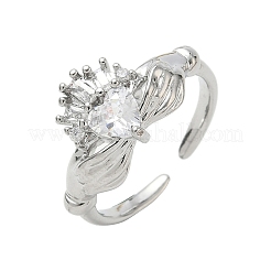 Brass Micro Pave Cubic Zirconia Cuff Open Rings&nbsp;RJEW-C163-04P
