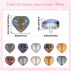 160個10色電気メッキガラスビーズ  ハート  ミックスカラー  7~8x8x4.5 MMMM  穴：0.8mm  16個/カラー&nbsp;EGLA-SP0001-22