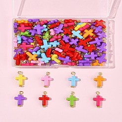 100 個のアクリルペンダント  クロス  黄金の鉄のパーツと  ミックスカラー  24mm  穴：2.8mm&nbsp;PALLOY-FS00039-01