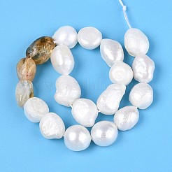 加熱された天然シトリンナゲットと天然養殖淡水真珠ビーズ連売り  5.5~12x4.5~9x3.5~9mm  穴：0.8mm  パール：6~13x6~9x3.5~7.5mm  穴：0.6mm  約19~21個/連  6.30~6.69インチ（16~17cm）&nbsp;PEAR-N023-01A-15