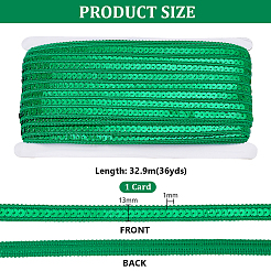 ポリエステルリボン  スパンコールのトリミング  装飾アクセサリー  ライムグリーン  13x1mm&nbsp;OCOR-WH0070-159A
