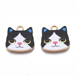 プリント合金ペンダント  カドミウムフリー＆ニッケルフリー＆鉛フリー  ライトゴールド  猫の頭  ミックスカラー  17x17.5x1.5mm  穴：2mm&nbsp;PALLOY-N168-002