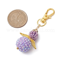 天使のガラスシードビーズペンダント装飾  合金製回転式ロブスター クロウ クラスプ バッグ飾り用チャーム  紫色のメディア  77mm&nbsp;HJEW-MZ00088-02