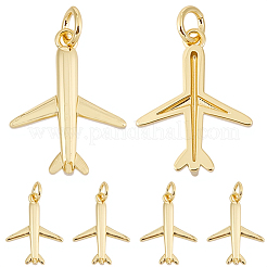 真鍮製ペンダント10個  飛行機チャーム  丸カン付き  長持ちメッキ  鉛フリー＆カドミウムフリー  18KGP本金メッキ  19x15x3mm  穴：3mm&nbsp;KK-SC0007-60