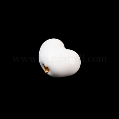 真鍮製エナメルビーズ  ハート  ホワイト  7.5x9.5x5.5mm  穴：1.2~1.6mm&nbsp;LS-KK-G541-01J