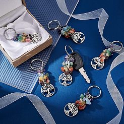 6Pcs Natural Gemstone Keychain&nbsp;KEYC-FH0001-14