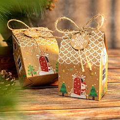 クリスマステーマギフトスイーツ紙箱  ラベル付き  ペーストと麻縄  折りたたみボックス  クリスマスに飾る  ミックスカラー  16x12cm  24個/セット&nbsp;CON-H014-01