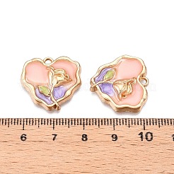 メッキ合金エナメルチャームラック  カドミウムフリー＆ニッケルフリー＆鉛フリー  ライトゴールド  花のチャーム入りハート  ミスティローズ  20x21x4mm  穴：1.6~1.8mm&nbsp;ENAM-N056-410B