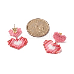 Glass Seed Braided Double Heart Dangle Stud Earrings&nbsp;EJEW-MZ00017