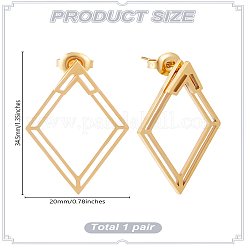 ステンレススチールスタッドピアス1組  中空菱形  14KGP本金メッキ  34.5x19.5mm&nbsp;EJEW-LP0001-47
