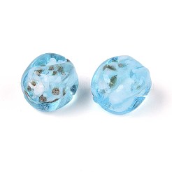 手作りゴールドパウダー入りランプワークビーズ  花と直方体  磁器と  ライトスカイブルー  12~13x10~11x10~11mm  穴：1.2~1.5mm&nbsp;LAMP-T021-32B