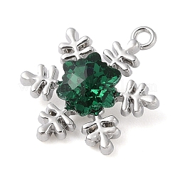 ラインストーン ペンダント付き合金  スノーフレーク  プラチナ  グリーン  15x5.4mm  穴：1.5mm&nbsp;ALRI-U001-02B-02