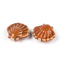 手作りの陶器ビーズ  ファンシーアンティーク施釉磁器  シェル形状  砂茶色  25~27x27~29.5x10.5~12mm  穴：2mm&nbsp;PORC-N009-01N
