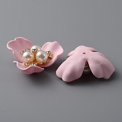 オペーク レジン イミテーション パール & クリスタル ガラス ラインストーン カボション  花  ピンク  25.5x27.5x10mm&nbsp;RESI-WH0035-26C