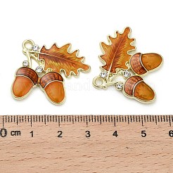 合金エナメルチャーム  ラインストーン付き  ゴールドカラー  松かさ  28x30.5x2.5mm  穴：2.5mm&nbsp;ENAM-F155-03B