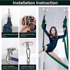 201ステンレススチールスイングフック  ヨガ固定プレートアクセサリー  304ステンレススチールロック付き  スイングスポーツ用品用ネジ  ステンレス鋼色  89.5x43mm  穴：8.5mm&nbsp;STAS-WH0023-78