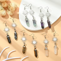 Natural Mixed Gemstone Bullet Dangle Earrings&nbsp;EJEW-JE05321