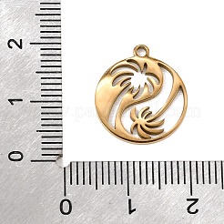 ステンレスペンダント201個  フラットラウンド、ココナッツの木のチャーム付き  ゴールドカラー  17x15x1mm  穴：1.5mm&nbsp;SA-CBA0C6A-01G-G