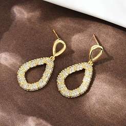 Brass Micro Pave Clear Cubic Zirconia Dangle Stud Earrings&nbsp;EJEW-K312-07G