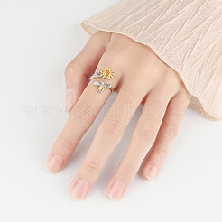 925スターリングシルバーカフスリング  女性用スピナー不安ストレス緩和リング  キュービックジルコニアひまわり  プラチナ·ゴールデン  内径：16~19mm&nbsp;FS-WG9D471-01