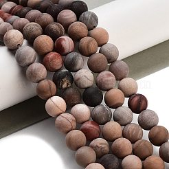 Frosted Natural Petrified Wood Round Bead Strands&nbsp;G-F266-07-8mm-01