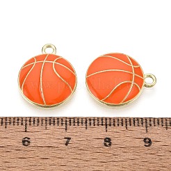 合金エナメルチャーム  バスケットボールのチャーム  ゴールドカラー  サンゴ  18x15x3mm  穴：2mm&nbsp;ENAM-T025-02G-02