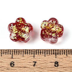 手作りのホイルランプワークビーズ連売り  花  暗赤色  10.5~11x11~12x8~9mm  穴：1~1.2mm  約40個/連  16.54~16.73''（42~42.5センチメートル）&nbsp;FOIL-T008-06I