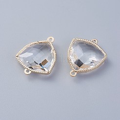 ガラスリンクコネクター  環境に優しい合金のオープンバックベルゼルのパーツ  多面カット  三角形  ライトゴールド  透明  24x19x7mm  穴：1.5mm&nbsp;GLAA-A037-D-16KC