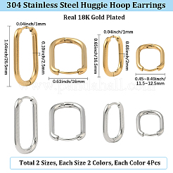8ペア4スタイル304ステンレススチールオーバルフープピアス  ミックスカラー  16.5~26.5x11.5~16x2~2.5mm  2ペア/スタイル&nbsp;EJEW-SC0001-75
