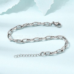4.5mm 304ステンレススチール製ツイストオーバルリンクチェーンブレスレット（男女兼用）  変色なし  ステンレス鋼色  6.61インチ（16.8cm）&nbsp;SA-CBAB767-17B-P
