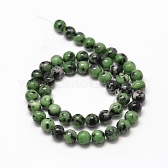 ゾイサイトラウンドビーズ連売りで天然ルビー  6mm  穴：1mm  約60個/連  15インチ&nbsp;G-P075-44-6mm